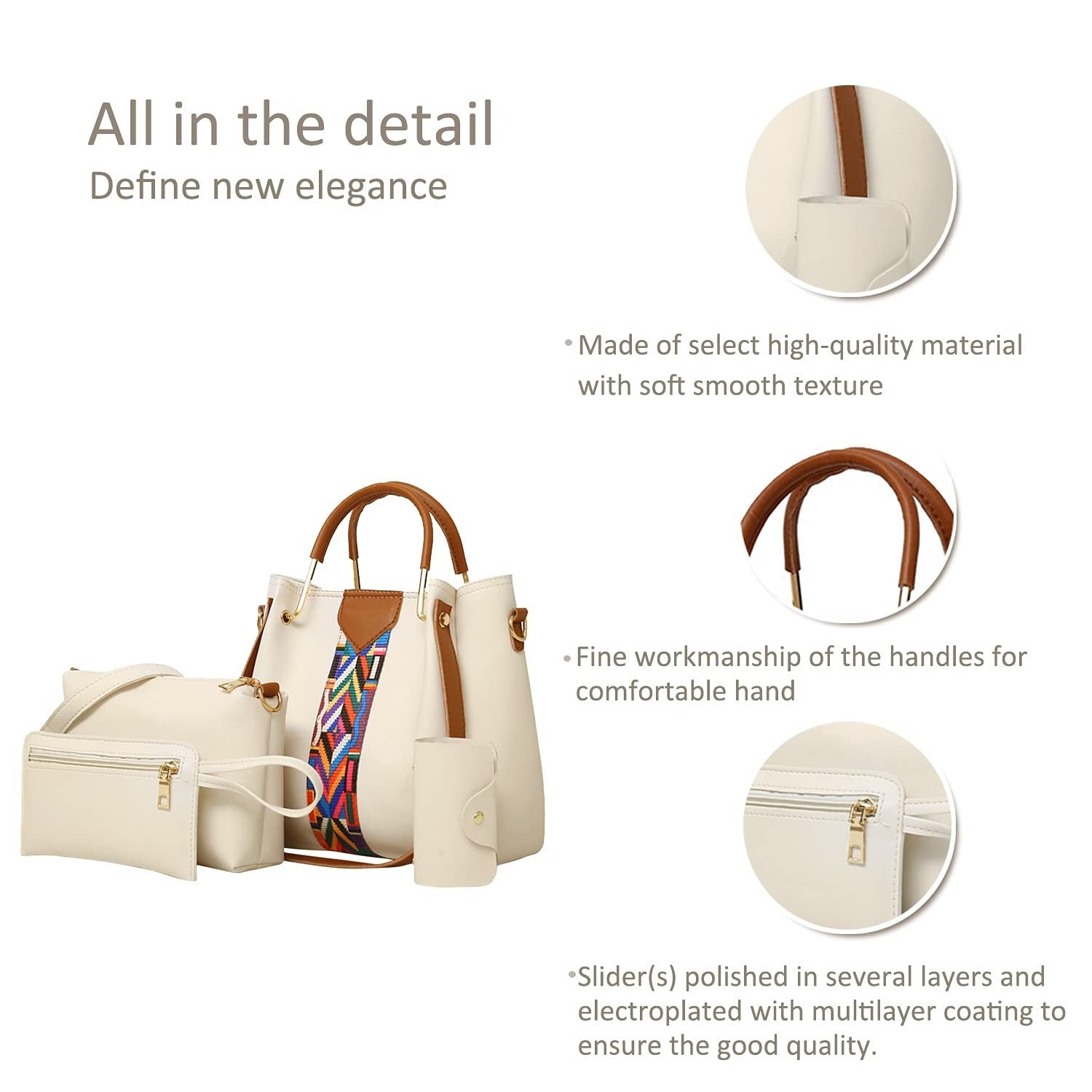 Set di 4 borse da donna coordinate con manici, tracolla, pochette e portafoglio