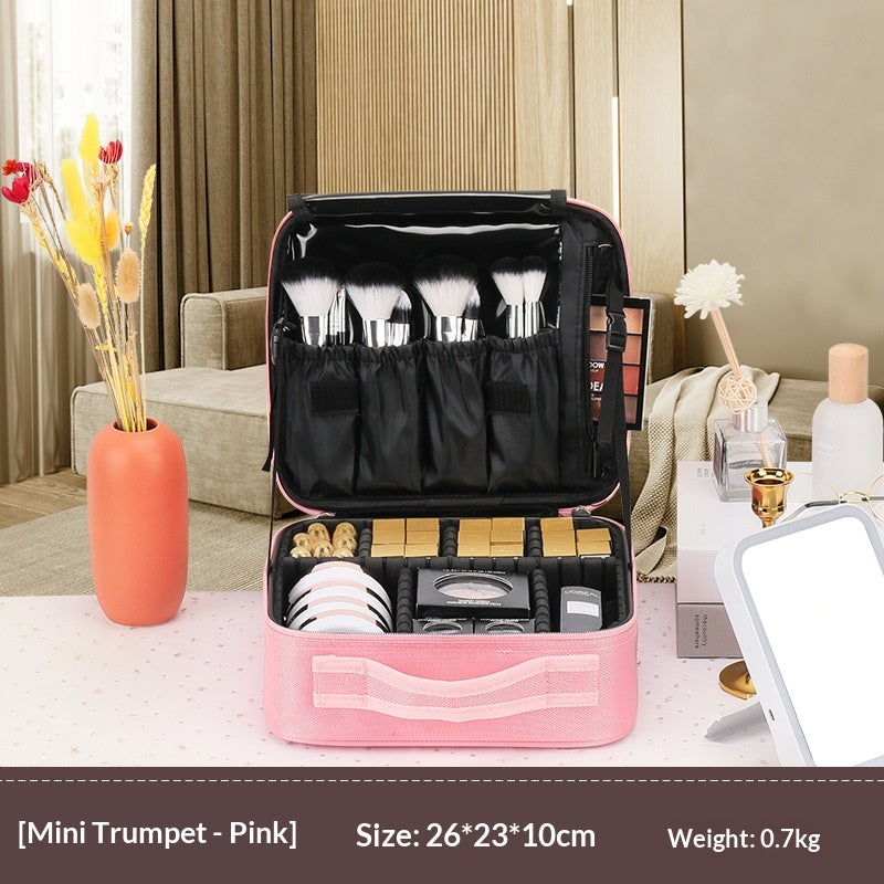 Beauty case grande capacità multistrato con ricamo per trucco e nail art con maniglia