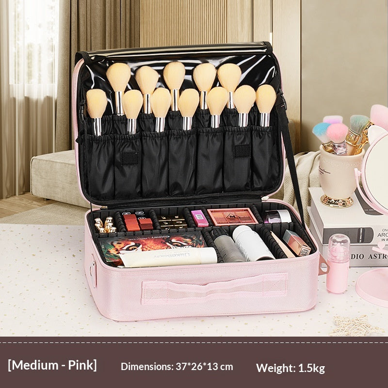 Beauty case grande capacità multistrato con ricamo per trucco e nail art con maniglia