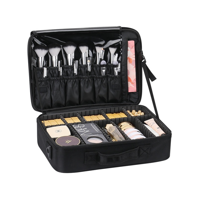 Beauty case grande capacità multistrato con ricamo per trucco e nail art con maniglia