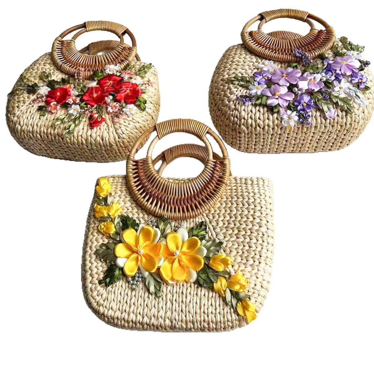 Borsa tote in paglia intrecciata per la spiaggia con manici robusti