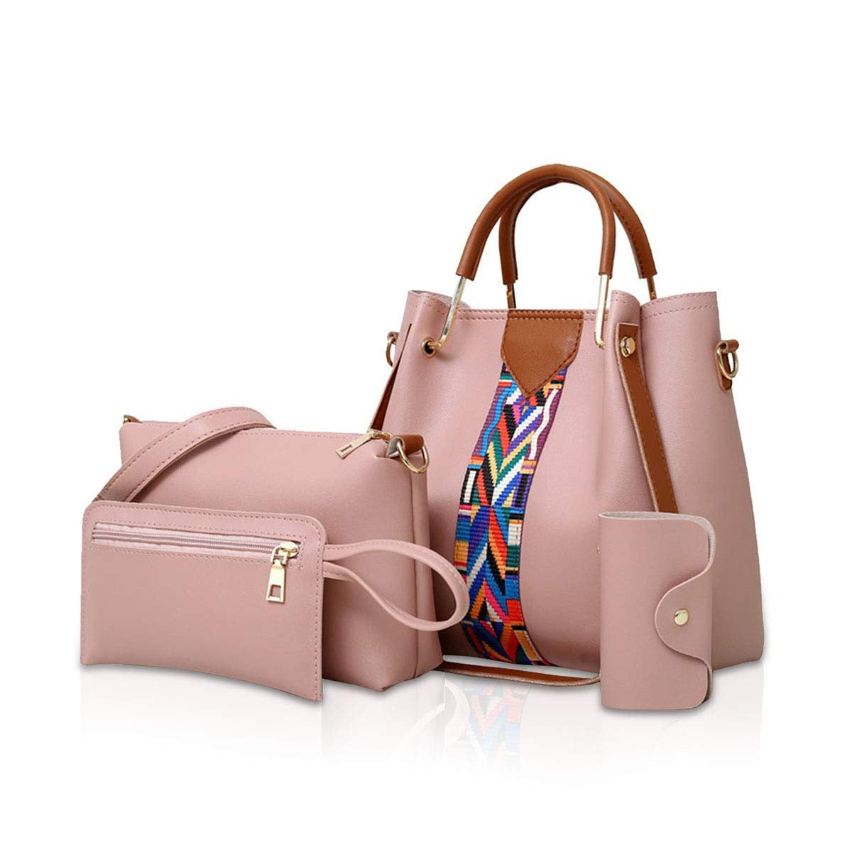 Set di 4 borse da donna coordinate con manici, tracolla, pochette e portafoglio