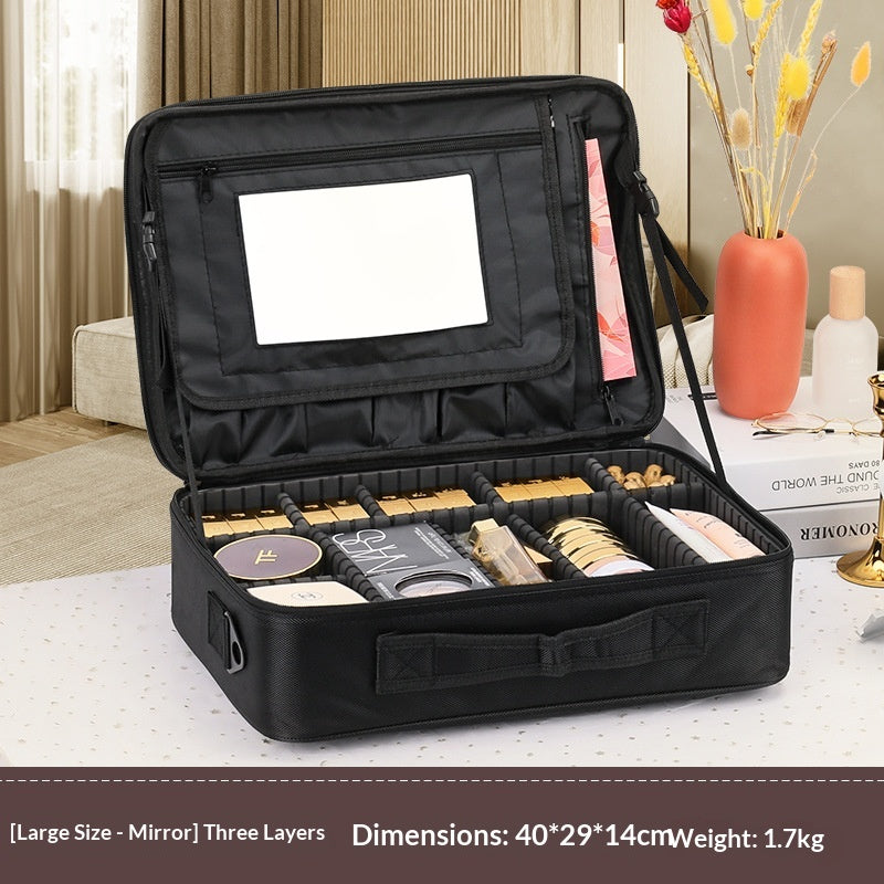 Beauty case grande capacità multistrato con ricamo per trucco e nail art con maniglia