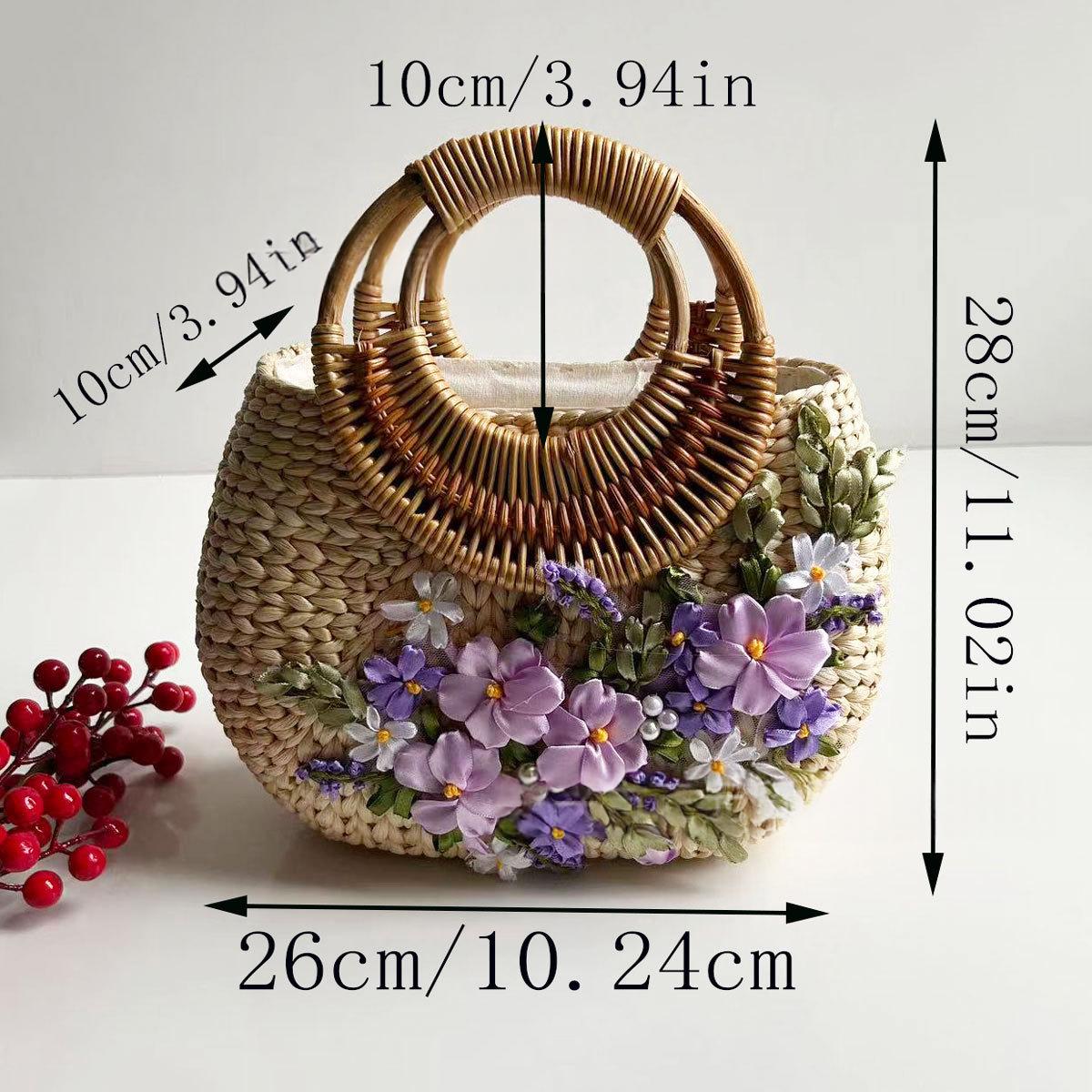 Borsa tote in paglia intrecciata per la spiaggia con manici robusti