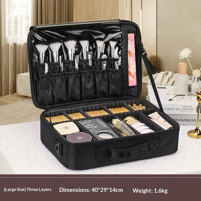 Beauty case grande capacità multistrato con ricamo per trucco e nail art con maniglia