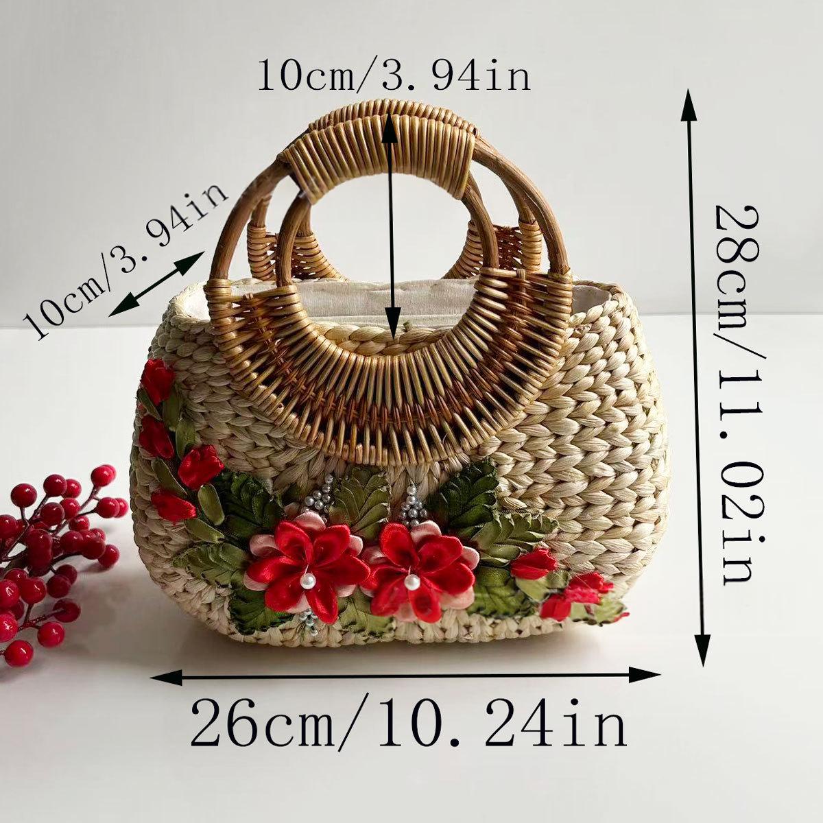 Borsa tote in paglia intrecciata per la spiaggia con manici robusti