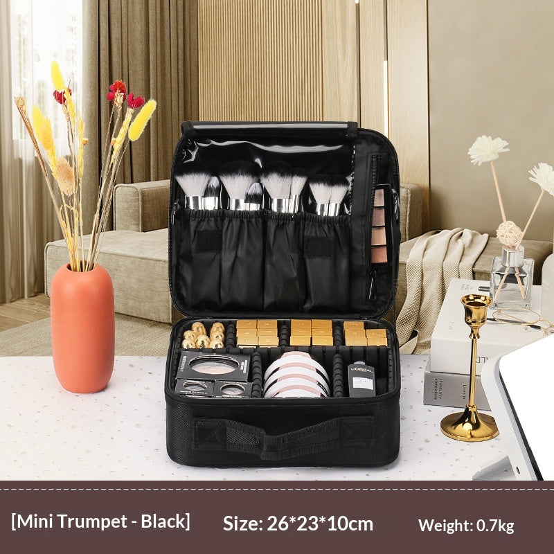 Beauty case grande capacità multistrato con ricamo per trucco e nail art con maniglia