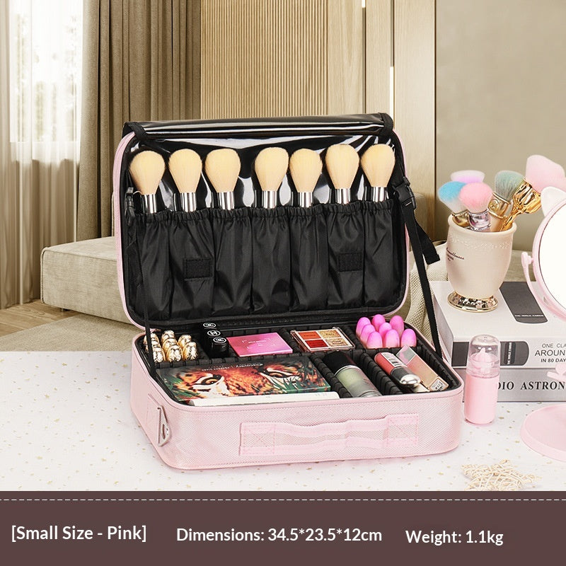 Beauty case grande capacità multistrato con ricamo per trucco e nail art con maniglia